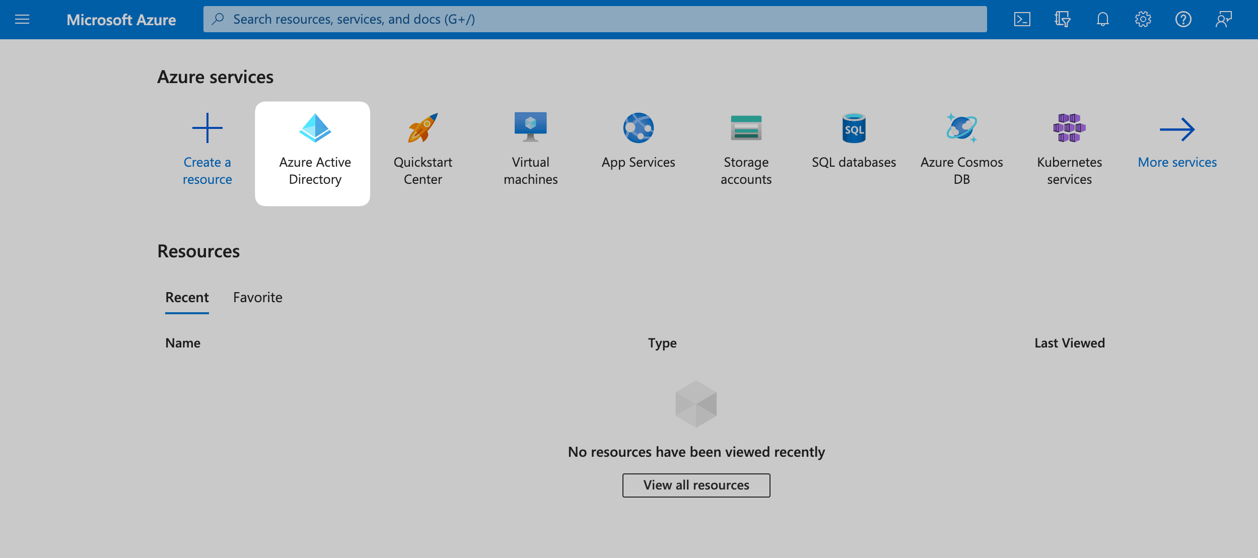 Azure Active Directory option on the Azure Dashboard
