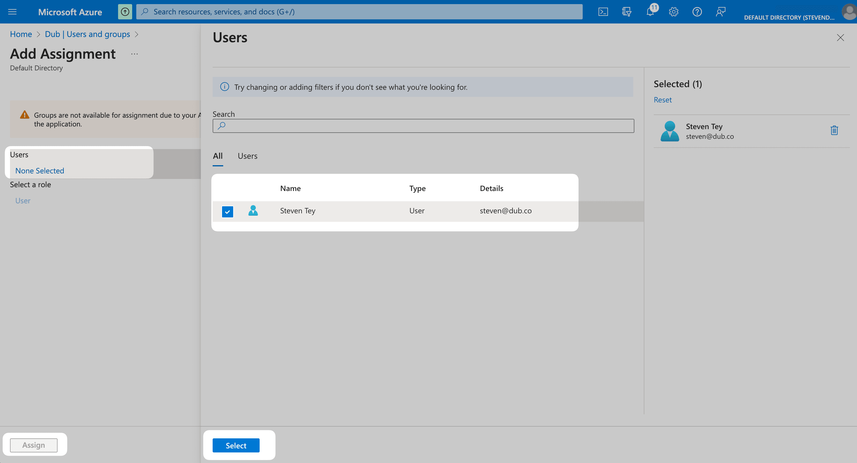 Assigning users in Azure AD