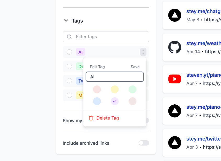 Edit a label by clicking on the ⋮ icon